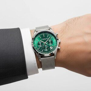 NWT Authentic Stuhrling Original Monaco Chronograph Quartz Green Dial Men's Watc